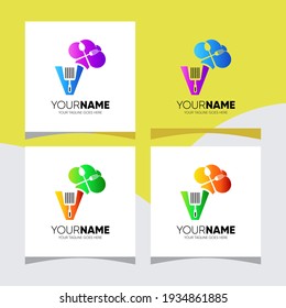 Letter V Chef Hat with Kitchen Utensil Logo Design Vector Icon Graphic