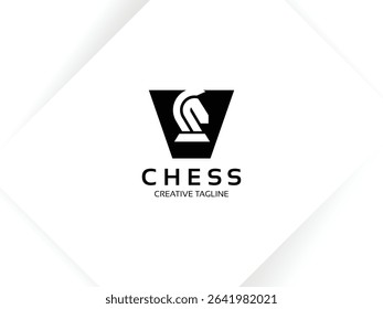 Letter V chess logo design template. Monogram knight logo
