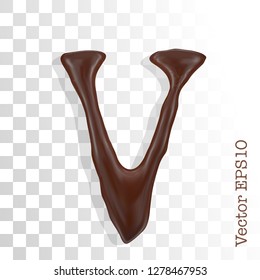Letter v from chocolate droplets. Vector EPS 10.