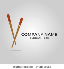 Letter V Chopsticks Logo Vector