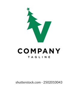 Letter V Christmas Tree logo icon vector