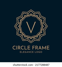 letter V circle frame elegance vector logo design