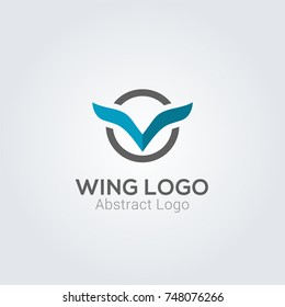 letter V circle logo vector, blue wing logo company