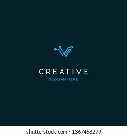Letter V Circuit Networking Server  Creative Logo Design