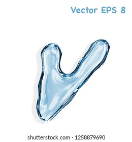 Letter v from clear transparent bluish water droplets. Vector EPS 8.