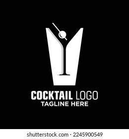 Letter V Cocktail Logo Design Template Inspiration, Vector Illustration.