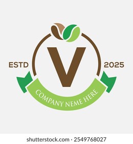 Letter V Coffee Logo Design, Coffee Shop Logo. Coffee Beans Symbol