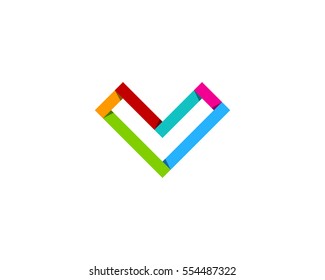 Letter V Color Line Ribbon Logo Design Element