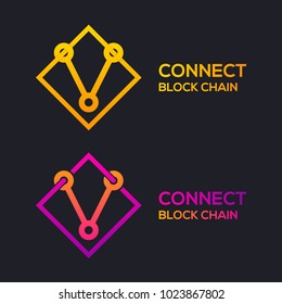 Letter V Colorful Dots logo with Modern line Cross Square shape, Connect Technology and Digital, Blockchain, Bitcoin Cryptocurrency data concept for your Corporate identity
