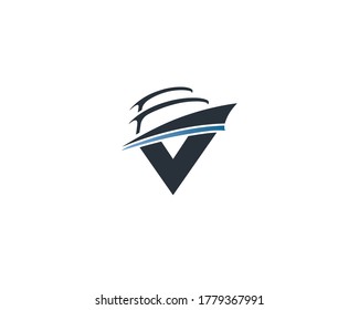 Letra V con combinación del diseño del logotipo del barco - vector