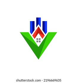 Letter V Combination With Home Building,Elegant Minimalist Style Logo Design Editable