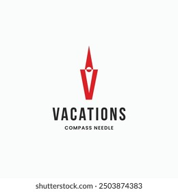 Letter V with compass needle logo design concept. Vector illustration