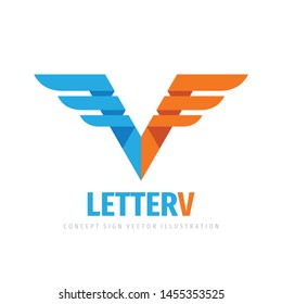Letter V concept business logo design. Wing creative sign. Vector illustration. 