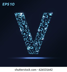 The letter V consists of points, lines and triangles. Vector illustration