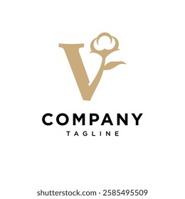 Letter V Cotton Gold Logo Icon vector