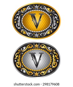 Letter V - Cowboy belt buckle - Alphabet vector design