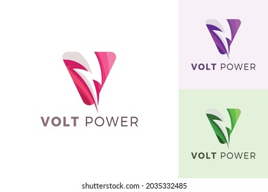 Letter V creative 3d red color volt power technological business logo