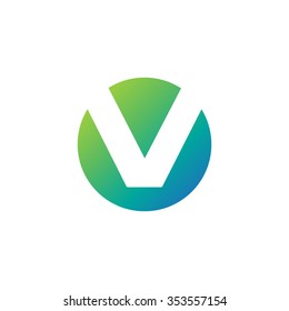 letter v creative circle icon logo blue green