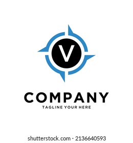  letter V with Creative Compass Concept Logo Design Template. Compass logo sign symbol. Modern vector logo design for business and company identity.