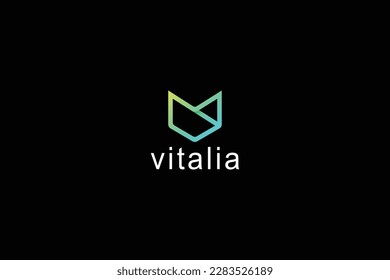 Letter V creative green colour modern line art awesome logo
