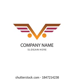 letter v creative logo illustration wing emblem color design vector template