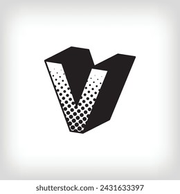 Letter V with creative shadow, pop art dot design alphabet sign. Vector. Modern background for posters, websites, web pages, business cards, postcards, interior design.