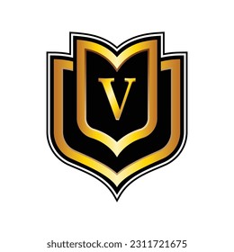 Plantilla de diseño de logotipo de escudo V carta