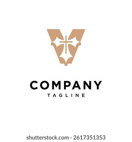 Letter V Cross Logo Icon Vector