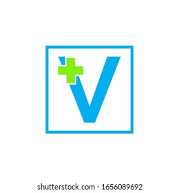 Letter V cross plus logo, Medical health care Logo