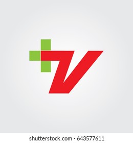 Letter v cross plus logo icon design template elements.