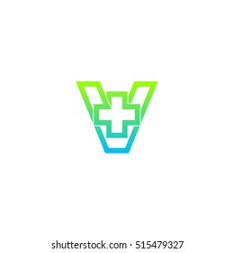 Letter V cross plus logo,Medical healthcare hospital Logotype