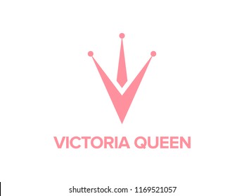 Letter V Crown logo concept. Linear minimal stylish emblem. Luxury elegant vector element. Premium Pink color sign. Graphic alphabet symbol for corporate business identity