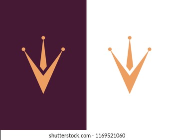 Letter V Crown logo concept. Linear minimal stylish emblem. Luxury elegant vector element. Premium Gold color sign. Graphic alphabet symbol for corporate business identity