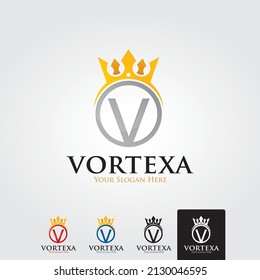Letter V Crown logo concept. Linear minimal stylish emblem