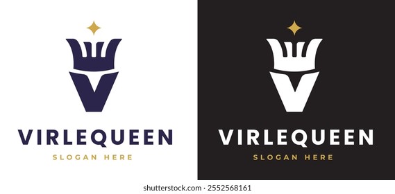 Letter V with Crown Logo Design Concept. Initial V with Monarch Symbol Elegant Monogram with Royal Symbol for Luxury and Premium Branding. V Alphabet Logo Vector Illustration