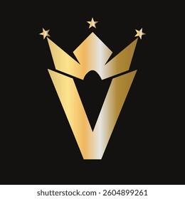 Letter V Crown Logo for Queen Sign, Beauty, Fashion, Elegant, Luxury Symbol. King Logo Sign