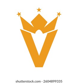 Letter V Crown Logo for Queen Sign, Beauty, Fashion, Elegant, Luxury Symbol. King Logo Sign