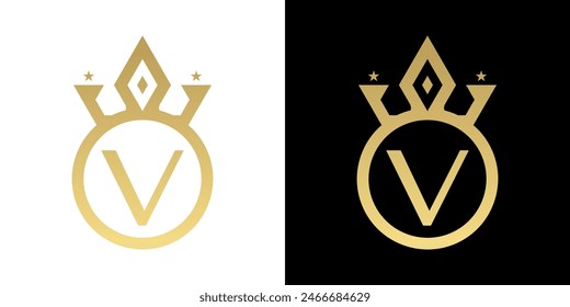 Letra V Corona Logo, Letra V Logo con Plantilla de la corona para el signo de la estrella de lujo Elegant Beauty, fashion