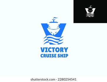 Letter V cruise ship logo designis a logo design by combining the letter V with an illustration of a cruise ship, for a travel agency logo, shipping, etc.