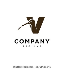 Letter V Curlew bird Logo Icon Vector