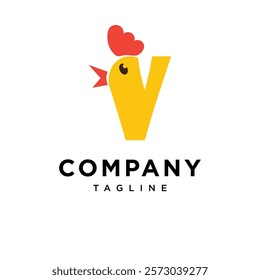 Letter V Cute Chicken Logo Icon Vector