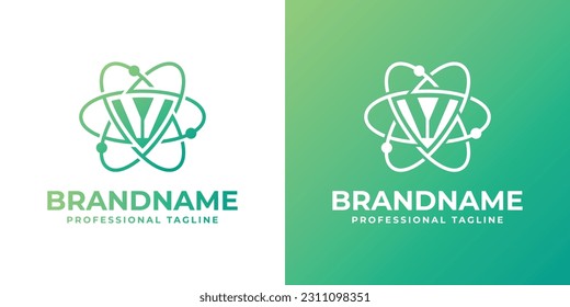 Carta V Ciberseguridad o logotipo Atom, adecuado para cualquier negocio relacionado con el blindaje, la ciberseguridad, la tecnología o Atom con iniciales V.