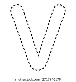 Letra V tracejada linha contorno vetor ilustração versão preta