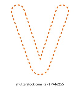Letra V línea discontinua esquema versión de Ilustración vectorial naranja