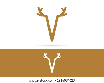 Buchstabe V Logo-Design für Hirsche. Vektorkombination von Tieren und Buchstaben