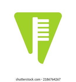 Letter V Dental Logo Concept with Tooth Brush Vector Template. Teeth, Dental Care Symbol, Medical and Medicine Sign