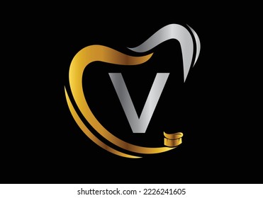 Letter V Dental Logo Design Template Inspiration With Tooth Brush Symbol, Vector Illustration.
