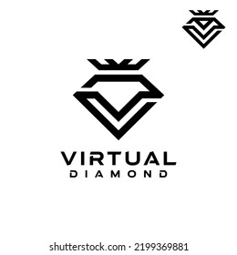 Letter V Diamond King Crown Logo