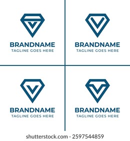 Letter V Diamond Modern Logo Set, for luxury brands, high end jewelry companies, or premium services