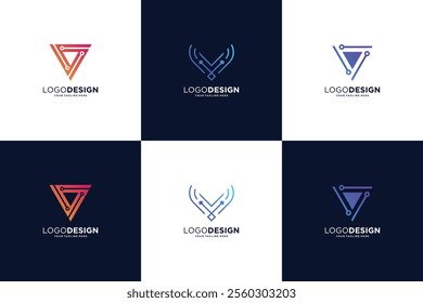 Letter V Digital Technology Logo Design Collection